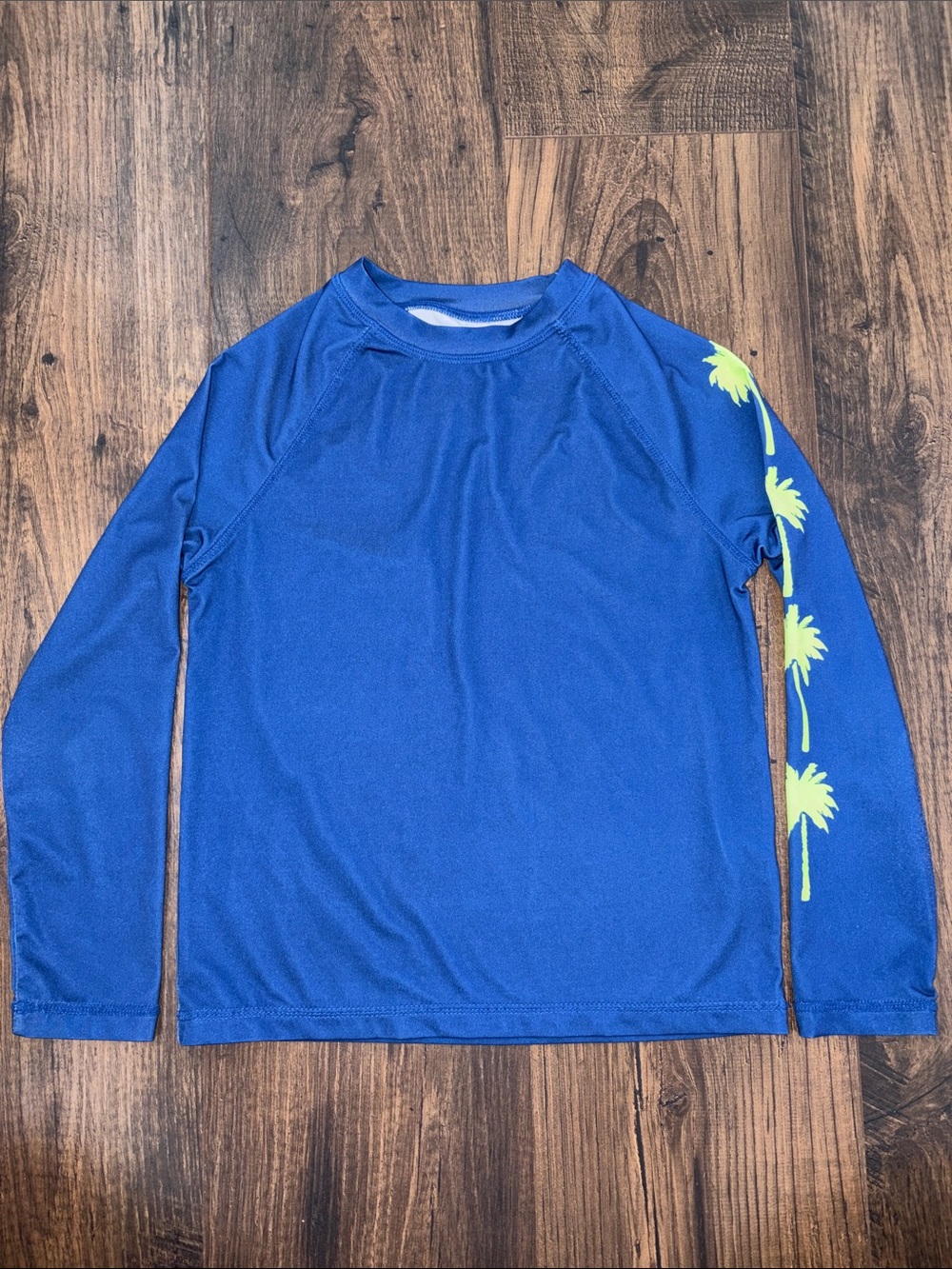 wonder nation Royal Blue Long-Sleeve Rash Guard with Lime Palm Print